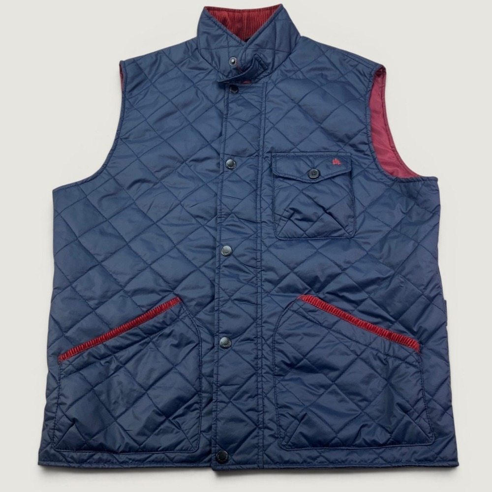 STS Ranchwear Mens Large Quilted Vest Blue Corduroy Trim Western Puffer